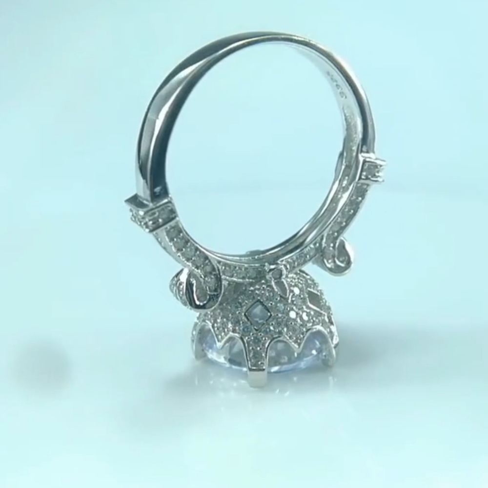 SOLD. Silver large round diamond solitaire ring - Picture 9 of 10